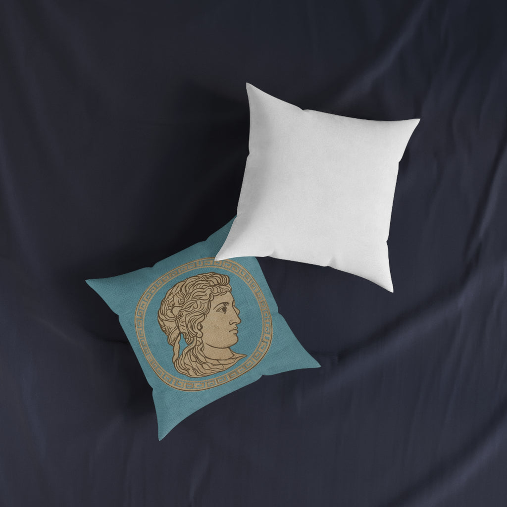 END USER INTERIOR PROTO-VANITY Greek Bust Medallion Square Pillow — Classical Athena-Inspired Decorative Throw Pillow