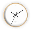 Begin Minimalist Wall Clock — Modern White Face, Natural Wood Frame