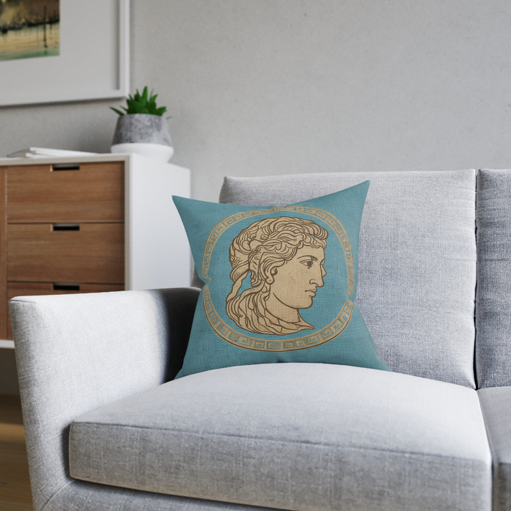 END USER INTERIOR PROTO-VANITY Greek Bust Medallion Square Pillow — Classical Athena-Inspired Decorative Throw Pillow