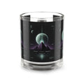 Retro Futuristic Glass Mug — Neon Moon Pyramid Design (10oz)
