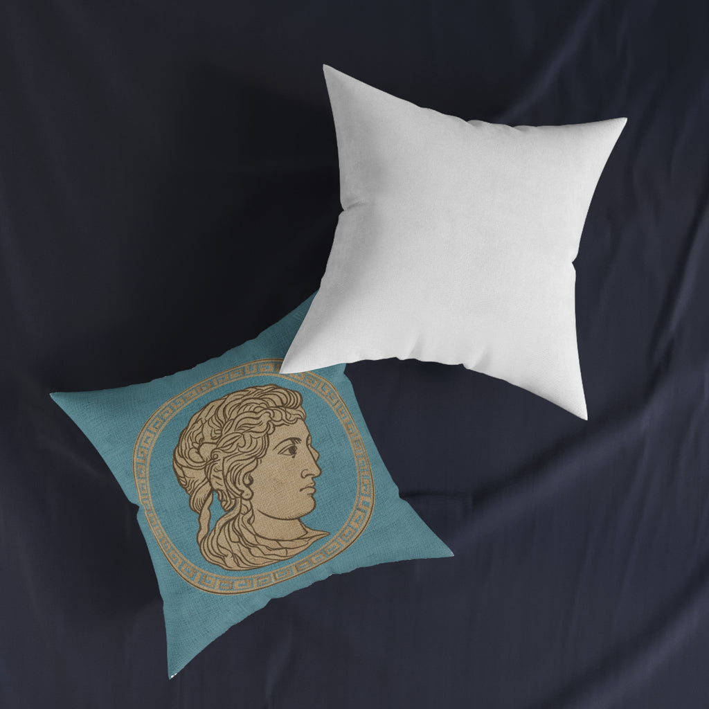 END USER INTERIOR PROTO-VANITY Greek Bust Medallion Square Pillow — Classical Athena-Inspired Decorative Throw Pillow